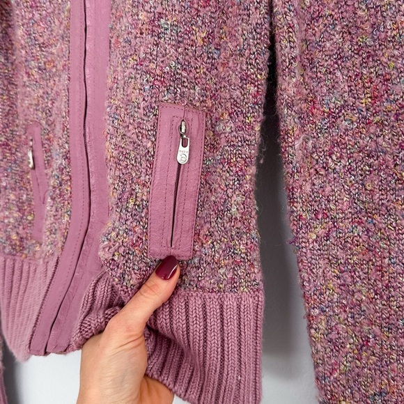 Vintage Y2K Bebe Pink Knit and Leather Zip Front Jacket - Picture 6 of 10